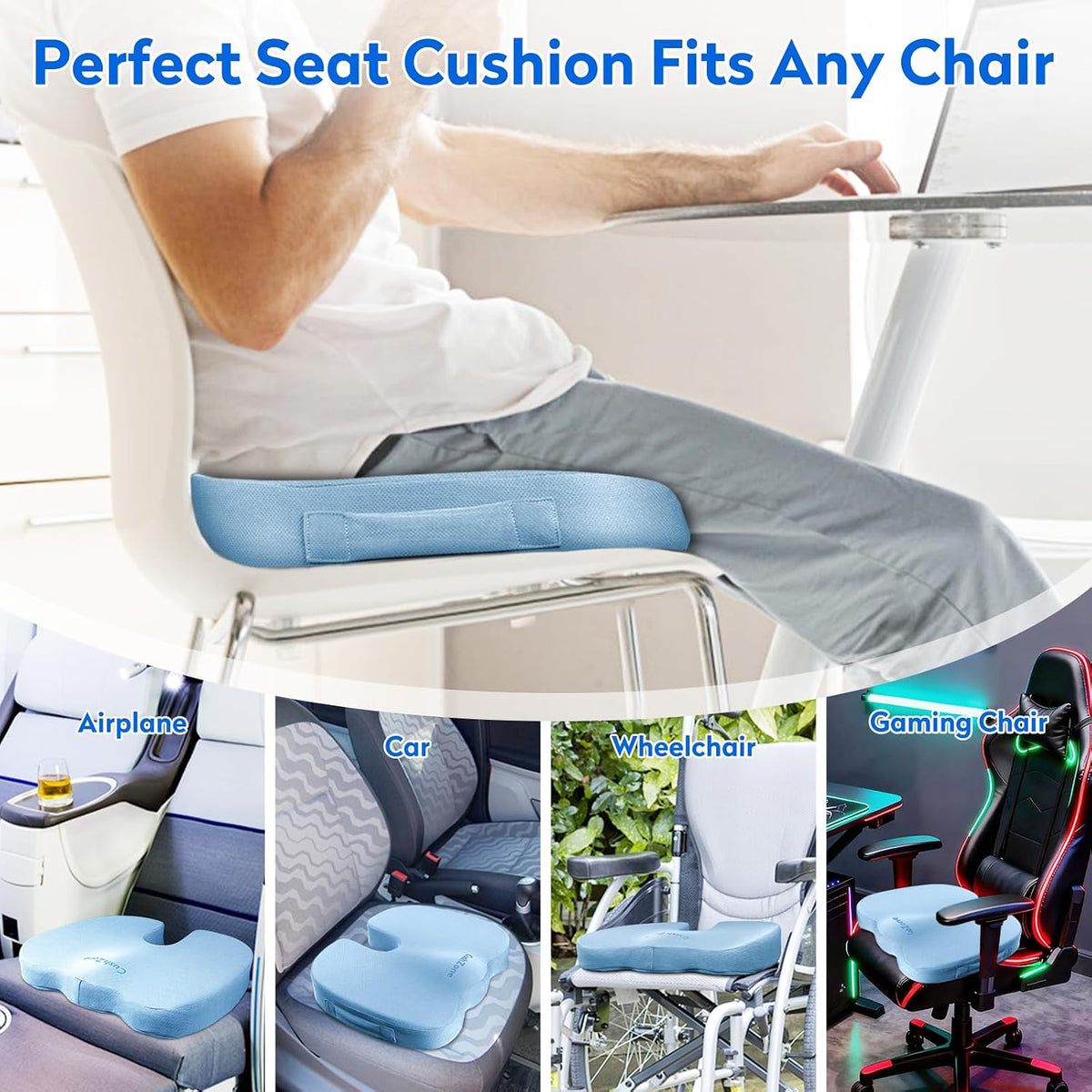 CushZone Seat Cushion Memory Foam Chair Pad for Office & Car, Black