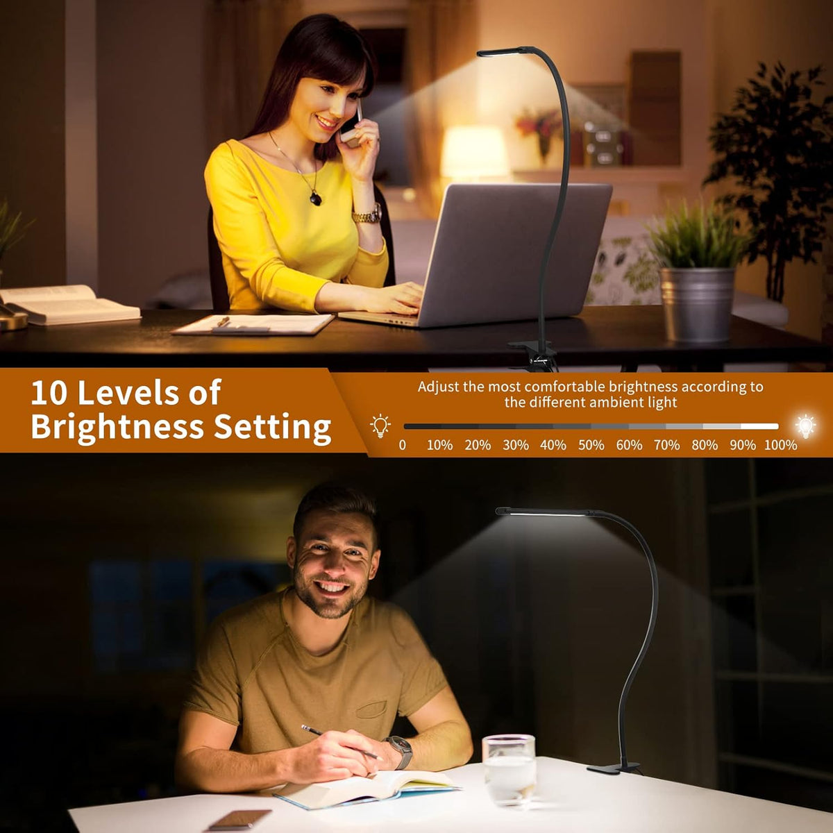 iZELL Book Light, LED Reading Light Clip On [3 Color Modes & 10 Brightness Levels] Flexible Gooseneck Book Lamp for Kids Reading in Bed at Night, Clip to Bedside Table, Headboard or Dorm