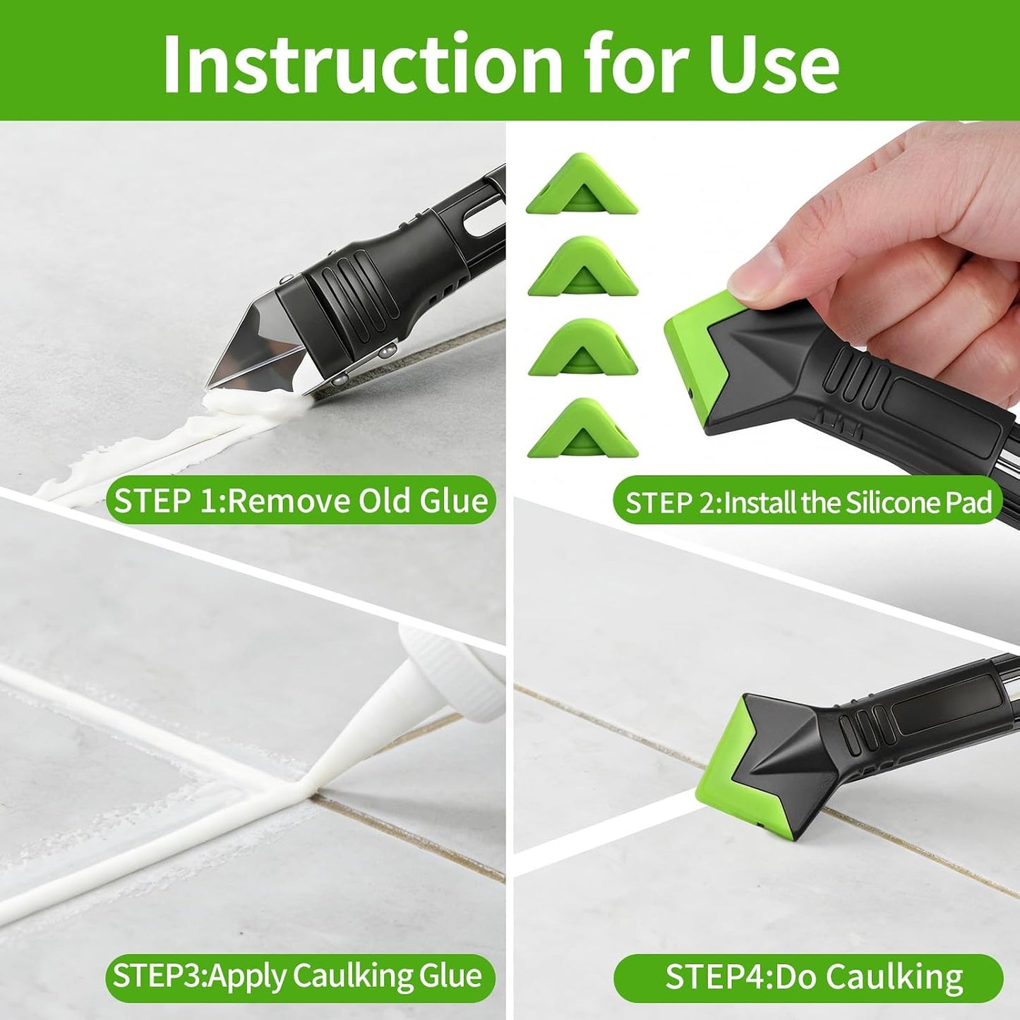 Caulking Tool 5 in 1, Caulk Remover & Silicone Sealant Finishing Kit with Grout Scraper and 6 Silicone Pads, Ideal for Kitchen, Bathroom, and Window Sealing