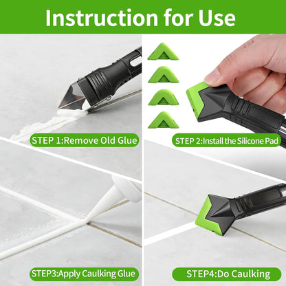 Caulking Tool 5 in 1, Caulk Remover & Silicone Sealant Finishing Kit with Grout Scraper and 6 Silicone Pads, Ideal for Kitchen, Bathroom, and Window Sealing