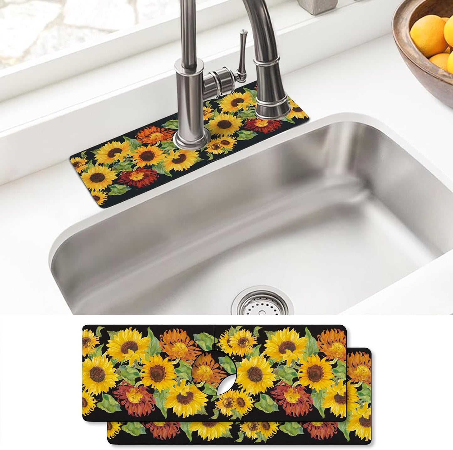 Sink Faucet Absorbing Mat, 2 Pack Drying Mat Around Faucet Sink Splash Guard Behind Faucet Sinkmat For Kitchen Bathroom Island Rv 24 * 5.5 Inch (60 * 14 cm)