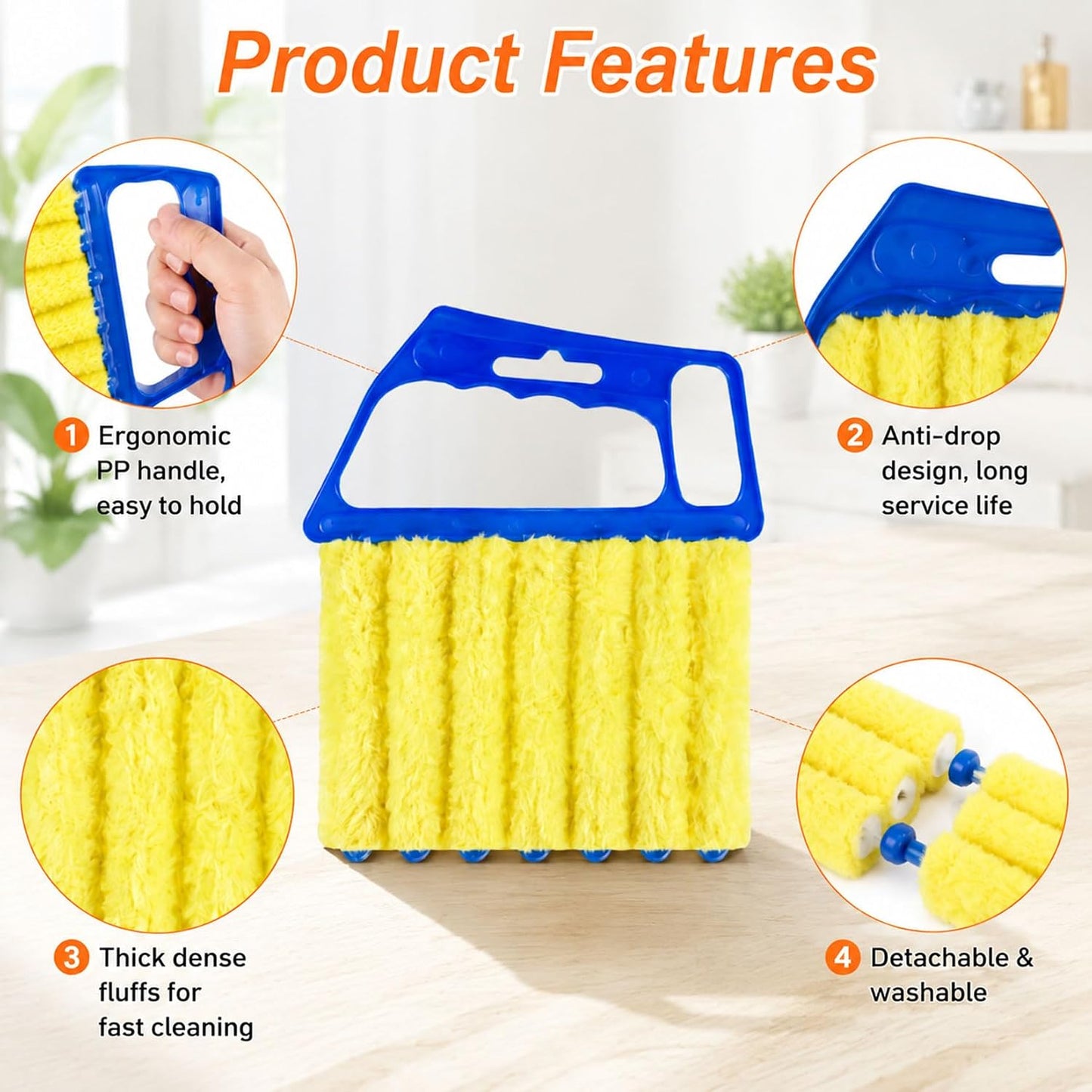 4 Pcs Window Venetian Blind Cleaner Duster Tool with 7 Fingers | Washable Microfiber For AC Vents, Car Vents, Fans, Louvers. Reusable Design Traps Dust. Includes 4 Extra Cloths.