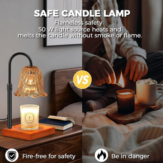 GODONLIF Flower Candle Warmer Lamp with Timer, Gold Electric Candle Lamp | Dimmable Vintage Wax Melt Warmer with 2 Bulbs, Fall Decor for Home Bedroom Living Room Halloween Decorations Gifts for Women
