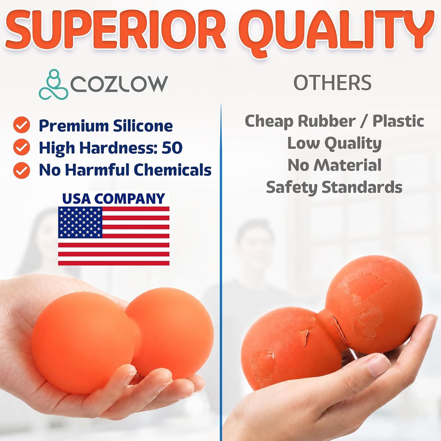 COZLOW Peanut Massage Ball - Deep Tissue Therapy, Pain Relief - Cobalt Blue | Cozlow 5" double lacrosse silicone massage ball, trigger point roller for mobility, acupressure tool for myofascial release