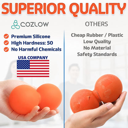 COZLOW Peanut Massage Ball - Deep Tissue Therapy, Pain Relief - Cobalt Blue | Cozlow 5" double lacrosse silicone massage ball, trigger point roller for mobility, acupressure tool for myofascial release