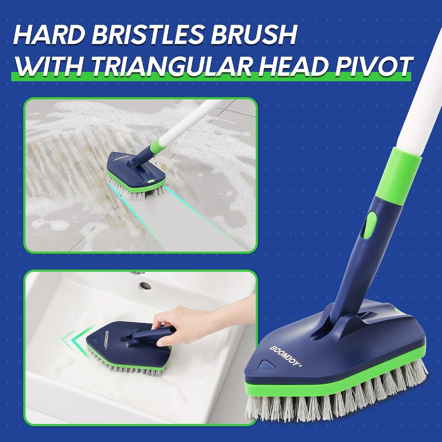 BOOMJOY 4 in 1 Shower Cleaning Brush, 58" Extendable Tub and Tile Scrubber Set, Grout Brush with Long Handle, Shower Tile Floor Scrubber for Cleaning Baseboard Bathroom Toilet Kitchen