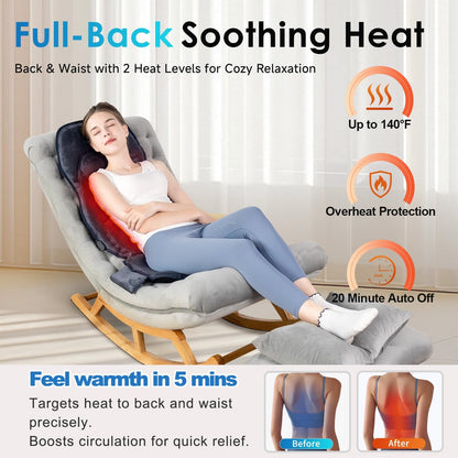Back Massager with Soft Plush Fabric Cover, Massage Seat Cushion with 8 Vibration Motors & 2 Heating Levels, Chair Massager for Recliner, Office Chair, Sofa Use