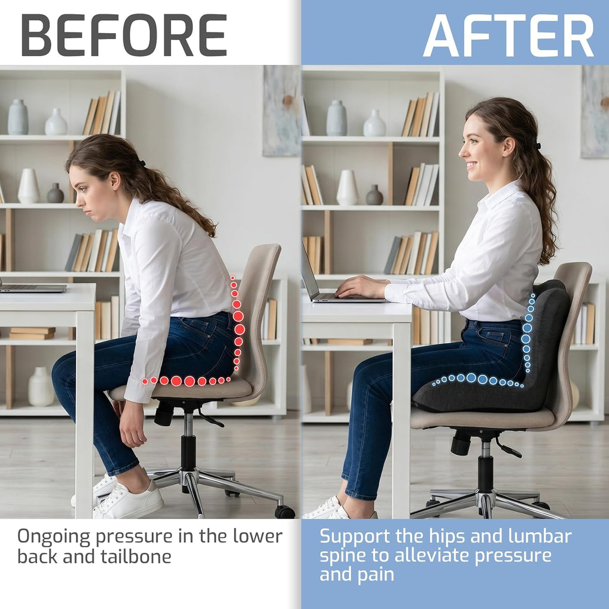 Memory Foam Seat Cushion,Office Chair Cushion with Lumbar Support for Back Pressure Relief, Car Seat Cushion with Adjustable Strap,Sciatica Pad Cushions for Car,Truck, Desk,Gaming Chair