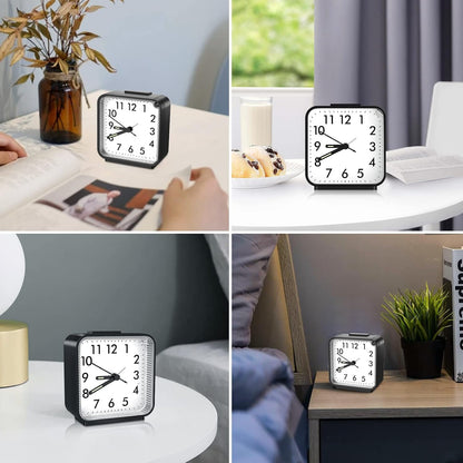 Analog Alarm Clock, Bedside Clocks Battery Powered, Silent Non Ticking Travel Clock with Night Light, Snooze, Easy Set, Clock for Heavy Sleepers Kids Elder Travel Bedroom Office, Pink