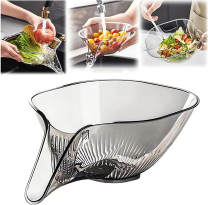 Multi-functional Drain Basket - 2024 New Fruit Cleaning Bowl with Strainer Container, Kitchen Sink Food Catcher Drainer Rinser Vegetable Washing Filter over the Colander (1PC, Clear)
