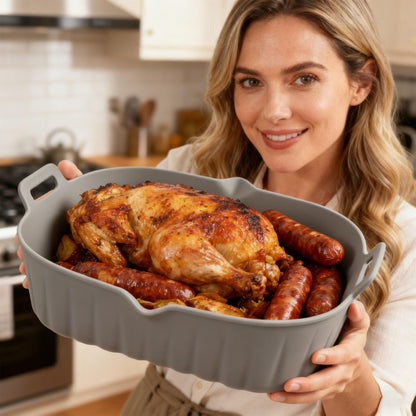 2 Pack Air Fryer Liners,8 Inch Silicone Airfryer Liners,Air Fryer Accessories,Reusable Baking Tray Oven Accessories,Replacement of Flammable Parchment Paper (Red Blue) (Black&Red&Blue)