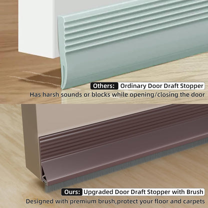 Esufeir 39” Under Door Draft Stopper with Brush,Black | Bottom of Door Sweeps for Exterior & Interior,Gap Filler Sound Blocker Seal Strip,Draft Guard Dust Stopper