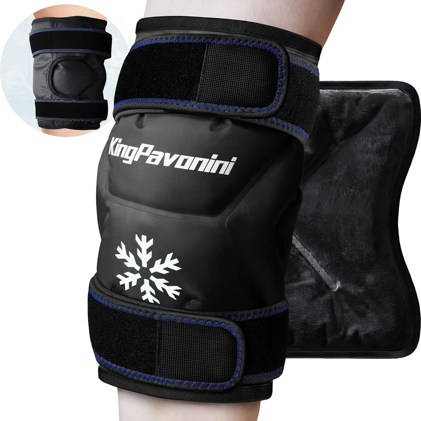 KingPavonini XXL Knee Ice Pack Wrap Around Entire Knee After Surgery, Large Reusable Gel Ice Pack for Injuries, Pain Relief, Swelling, Sports Injuries, 1 Pack (Blue)