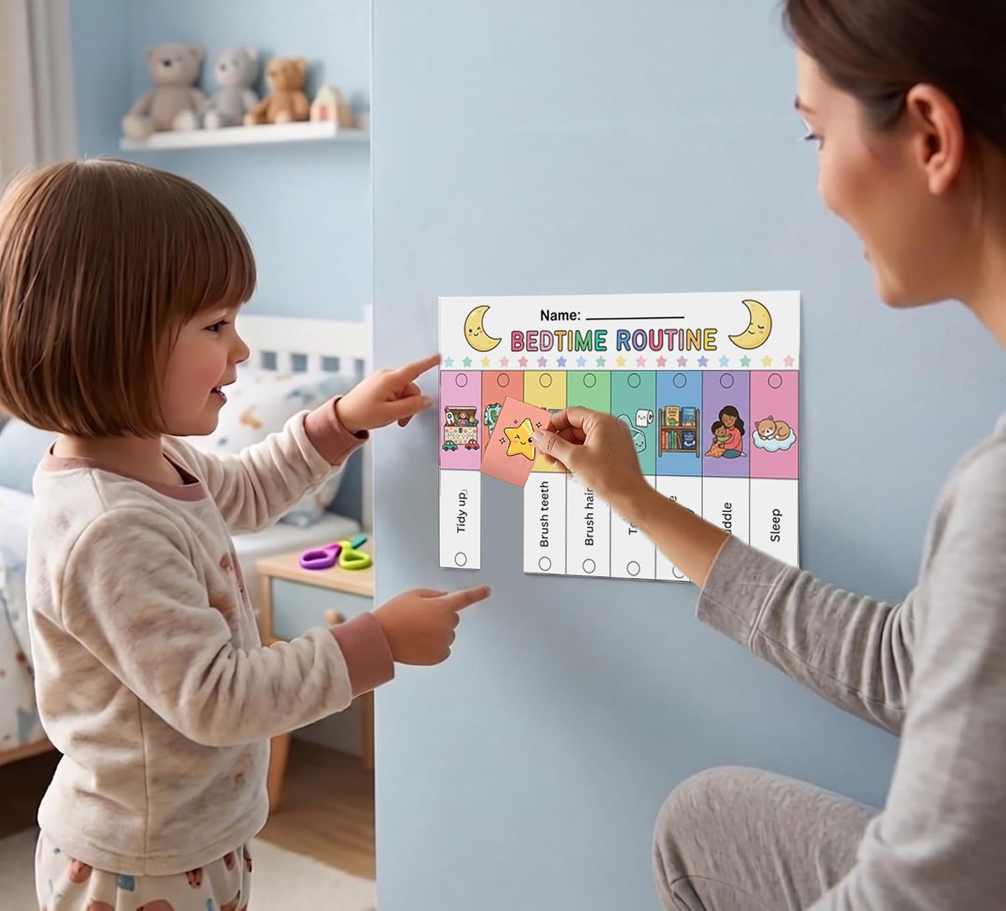 19PCS Kids Flip Daily Household Routine Chart Set – Morning/Afternoon/Bedtime & Chore Visual Schedule for Kids with Include Customizable Routine Chart with Stickers & Velcro Dots