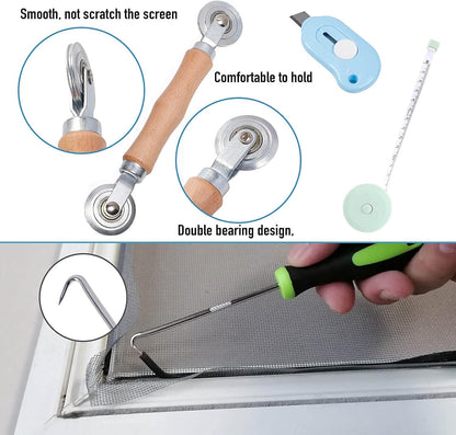 Windows Screen and Screen Door Repair Kit, 48"x118" Charcoal Fiberglass Mesh with Rolling Tool/Hook/Ruler/Cutter/Spline - Window Screen & Sliding Screen Door Replacement for Windows, TOOLTRIZ