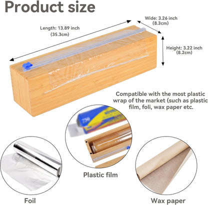 Uncle Jack Plastic Wrap Dispenser with Slide Cutter, Fit 13'' Rolls, Bamboo Aluminum Foil Dispenser with Cutter for Wax Paper, Saran Wrap