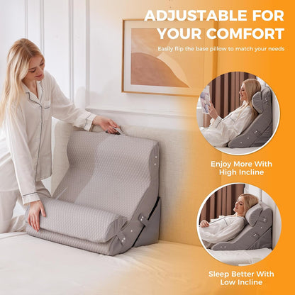 Ruqmuis 3PCS Wedge Pillow Set for After Surgery, Adjustable Back Pillow for Bed Sitting up, Acid Reflux, Bed Wedge Pillow Headboard for Sleeping & Snoring, Orthopedic Pillow for Post Surgery, White