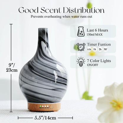 Porseme 150ml Essential Oil Diffuser Glass Color Changing Aroma Air Diffusers Aromatherapy Ultrasonic Cool Mist Humidifier 6 Running Hours Waterless Auto-Off for Sleeping, Yoga, Office, Spa (Ink)