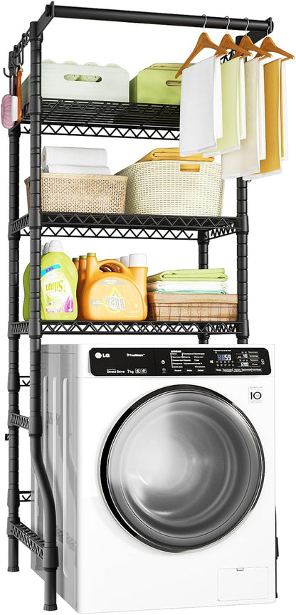 U11 Over Washer and Dryer Shelves, 3 Tiers Laundry Room Storage and Organizer Standing Shelf, Metal Freestanding Clothes Drying Rack, 33.9" W x 19.7" D x 77.6" H, Black