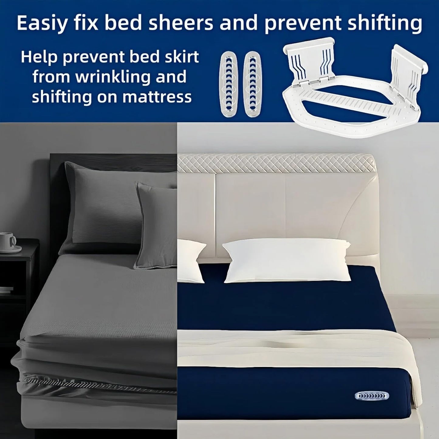4Pcs Bed Sheet Straps – No-Slip Adjustable Clips for Mattress, Keeps Sheets Tight (White)