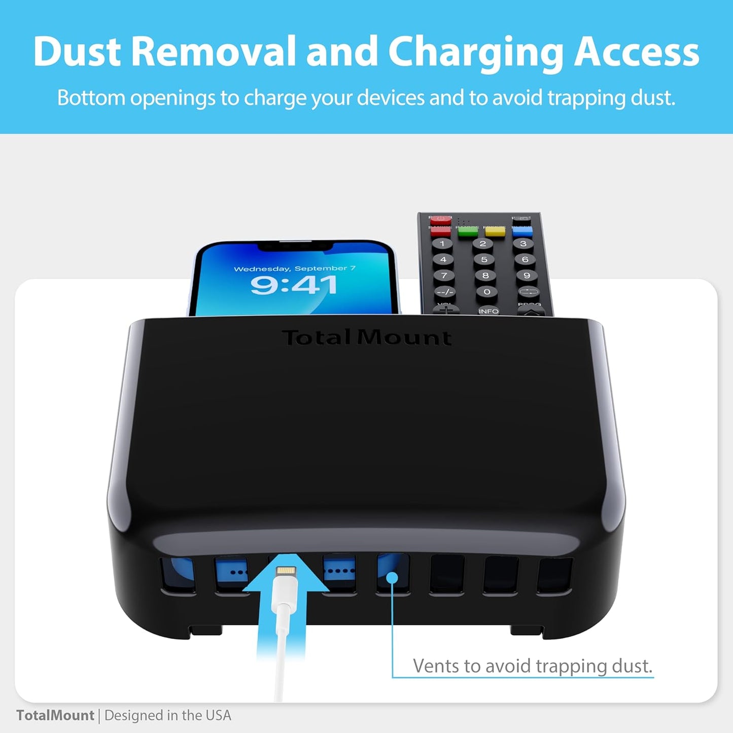 TotalMount Drop-Free Remote Holder – Removable Adhesive Strips – XL Black | Designed in the USA – Simply Put the Remotes In – No Tricky Magnet Alignment Needed (Holds 3 or 4 Remote Controls)