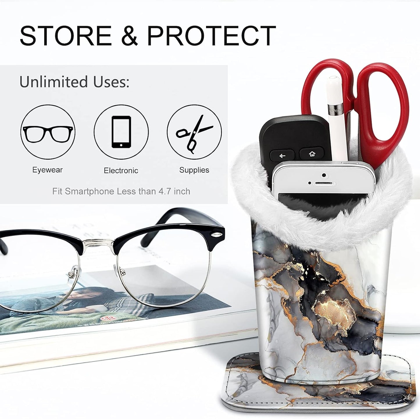 FINTIE Plush Lined Eyeglasses Holder, Glasses Stand Case For Nightstand | Soft Plush Lining, Bedside Eyeglasses Holder, Office Desktop Organizer, Small Item Storage, Anti-Scratch - Colors B