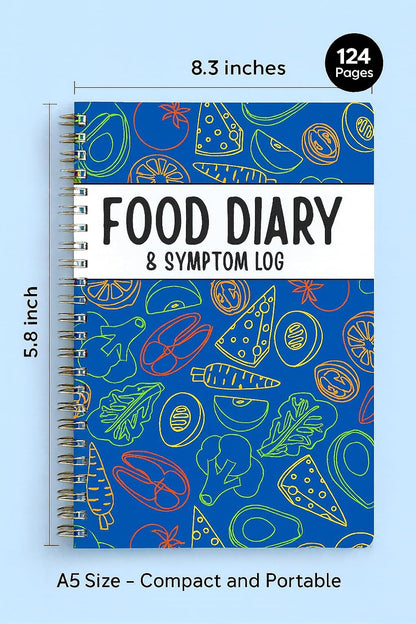 Food Diary & Symptom Log Book – Daily Food Journal & Gut Health Tracker for IBS, Low FODMAP, Allergies & Intolerance – 2-Page Layout for Meals, Sleep, Mood, Bowel Movements, Fiber, Sugar & Blood Pressure – Keto, Paleo, Whole30, A5 Spiral Planner