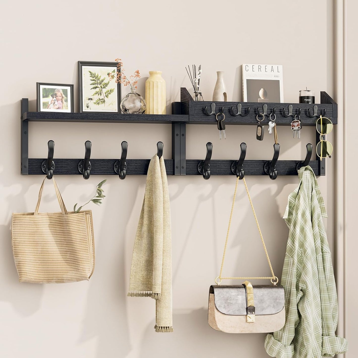 Evermagin 29" Coat Rack Wall Mount with Shelf for Entryway, Rustic Brown | Wall Mounted Coat and Key Rack with Hooks, Key Holder with Mail Organizer for Wall, Living Room, Mudroom, Bedroom
