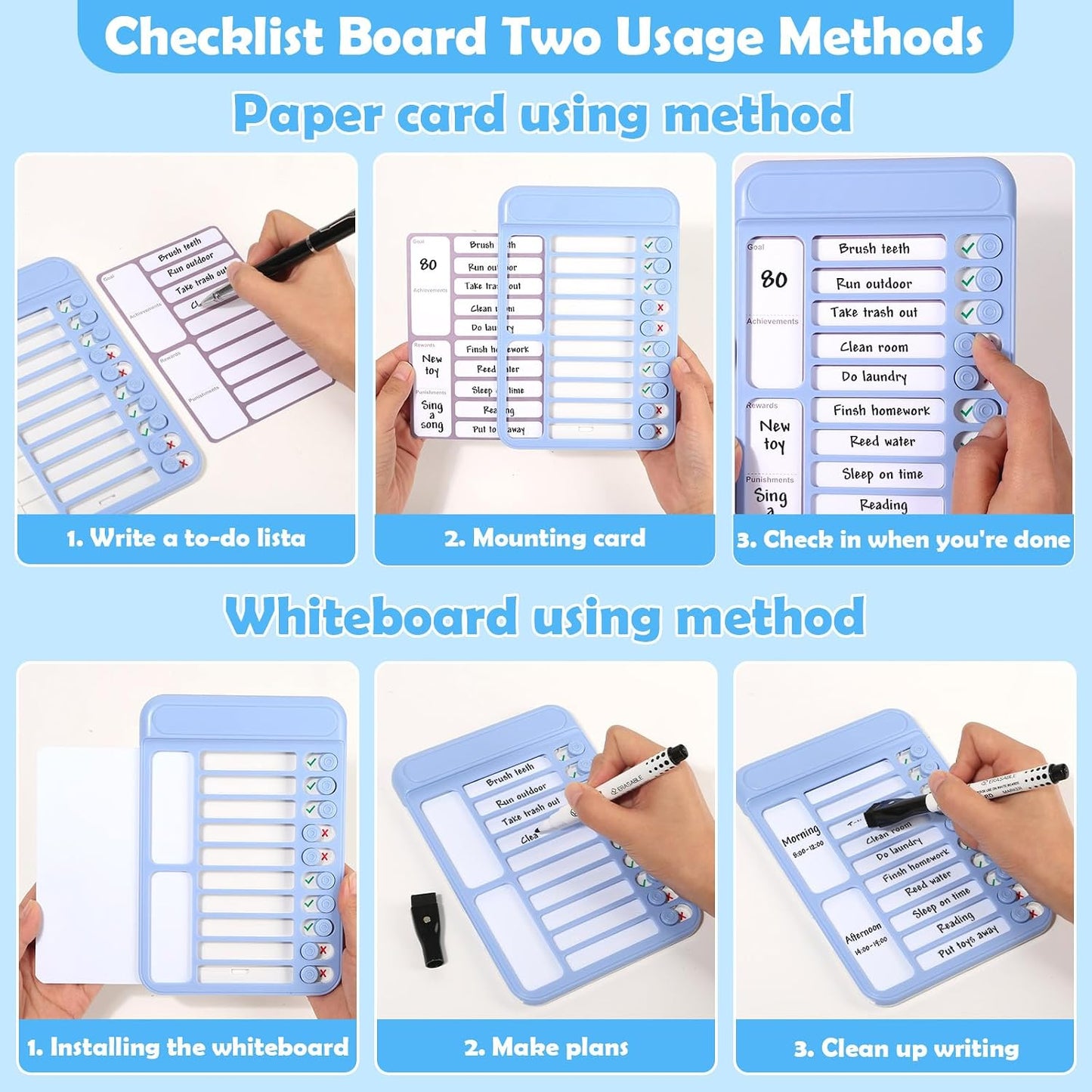 Dry Erase Chore Chart for Kids to Do List Magnetic Checklist Board Reusable RV Daily Routine Schedule Planning Boards with Blank Checklist Cardstock for Habit Tracker or Daily and Weekly Planner