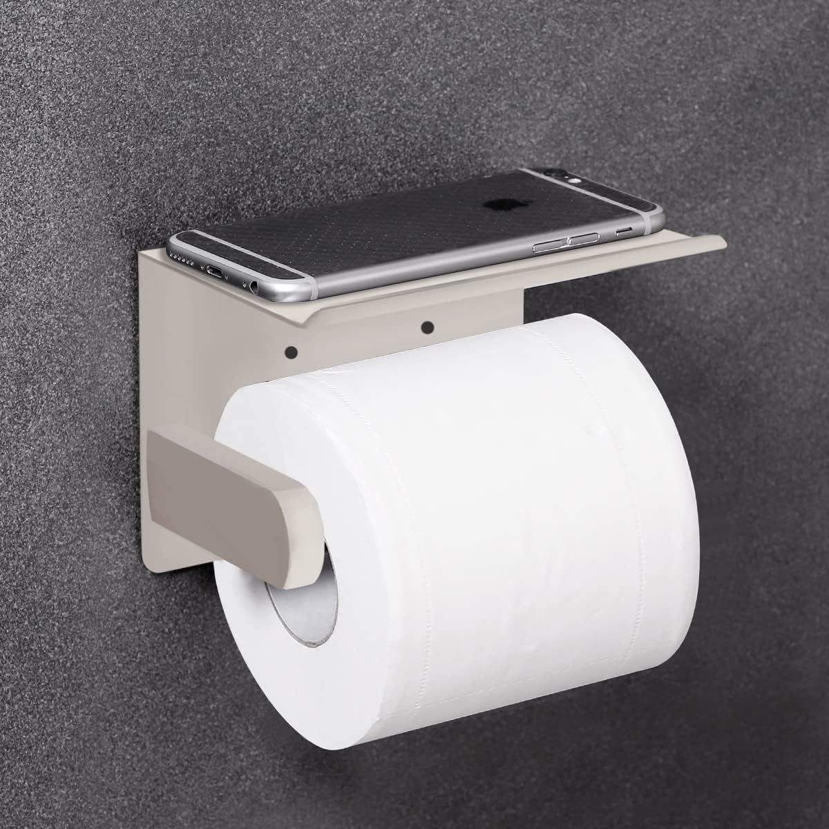 VAEHOLD Self Adhesive Toilet Paper Holder with Phone Shelf Stainless Steel Wall Mounted Toilet Paper Roll Holder - Rustproof and Bathroom Washroom Tissue Roll Holder with Shelf - Black