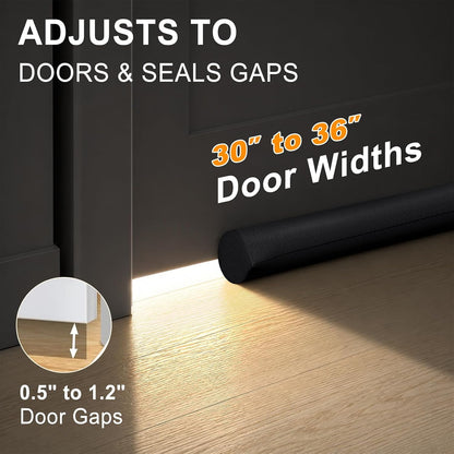 Door Draft Stopper for Bottom of Door, Under Door Draft Blocker with Hook & Loop Fastener, Fits 30–36 Inch Doors, Blocks Cold Air, Dust & Noise
