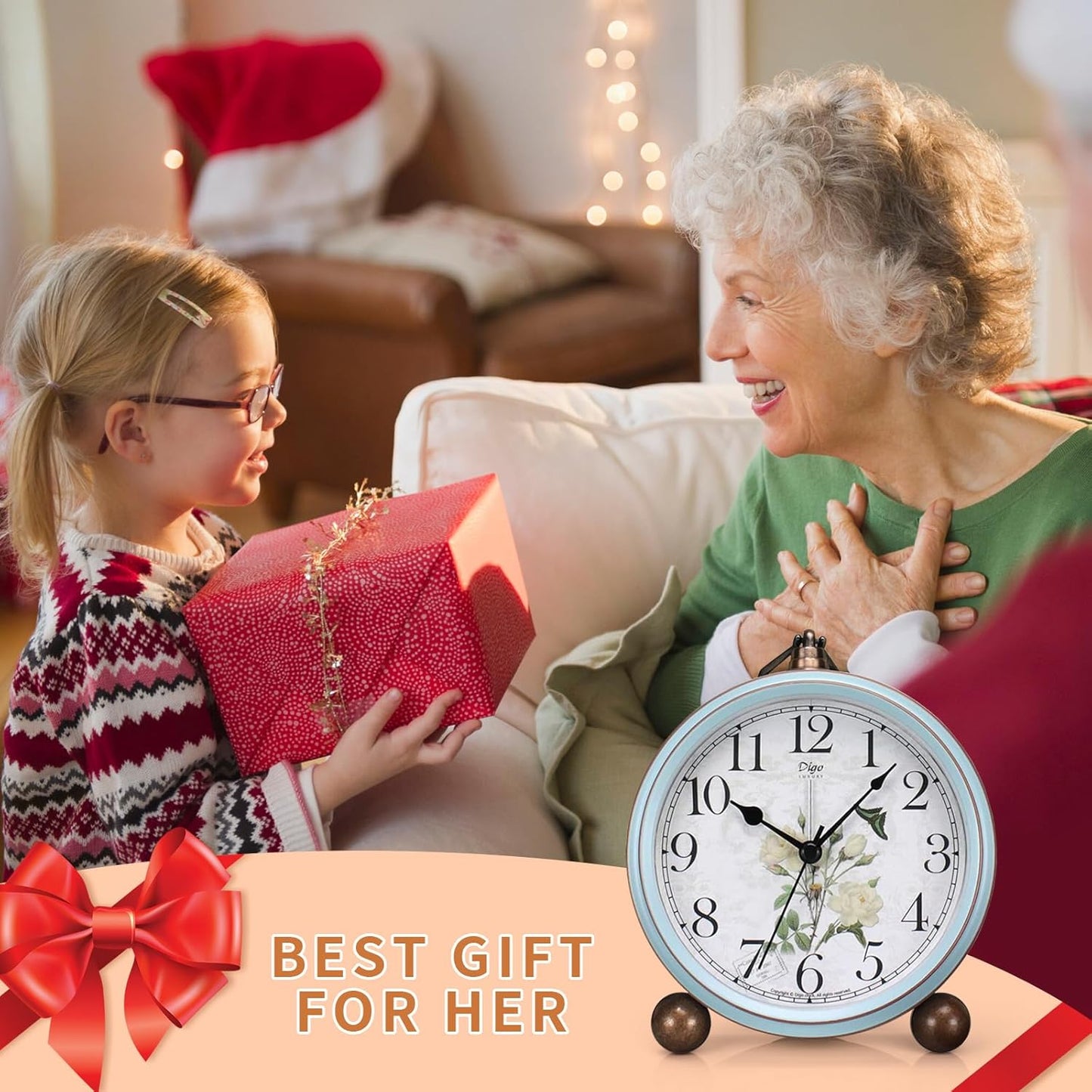 Maxspace 5.2in Analog Clock, Retro Silent Desk Clock Non-Ticking & Battery Operated with Quartz Movement,Clock Decor for Bedroom Living Room
