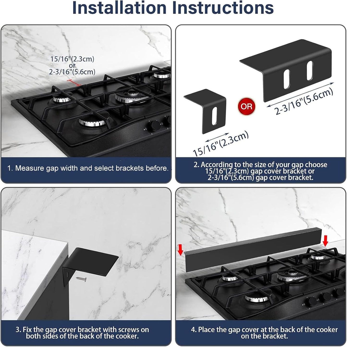 30" Slide-in Range Rear Filler Kit with 2 PCS Stove Gap Covers, Black | Stove Gap Filler Strip, Stainless Steel Backsplash for Stove, Stove Trim Kit with Most Brands Between Stove and Backsplash