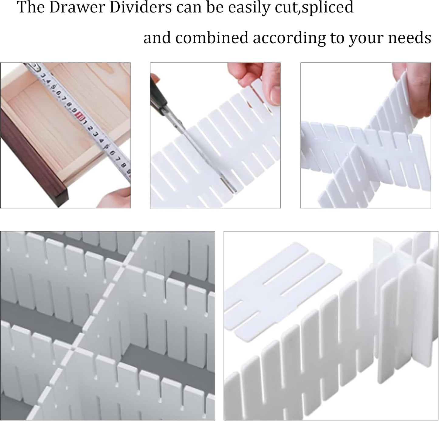8PCS Adjustable Drawer Dividers Plastic Organizer Separator for Socks Underwear Lingerie Clothes Kitchen Bedroom Bathroom Office (Pink)