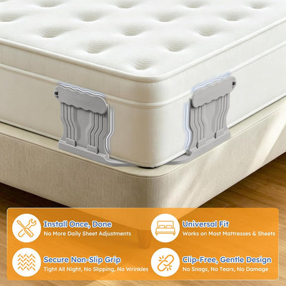 Bed Sheet Holders for Corners, 4 Pack Heavy Duty Sheet Locks | Keep Fitted Sheets in Place Firmly, Easy Snap-On Installation, Foldable Mattress Fasteners for Twin to Cal King