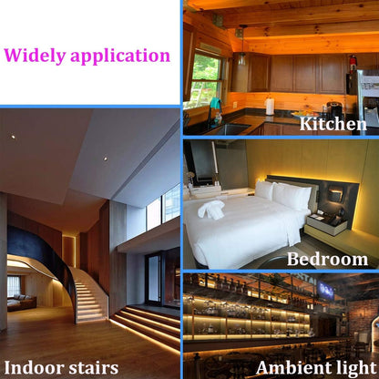 WOBANE 16.4ft Motion Sensor LED Strip with Remote,Warm White Tape Lighting | Dimmable LED Strip Lights for Kitchen, Under Cabinet, Bedroom, Shelf, Bed, PIR Function,Night Light,Adapter,3000K Warm White