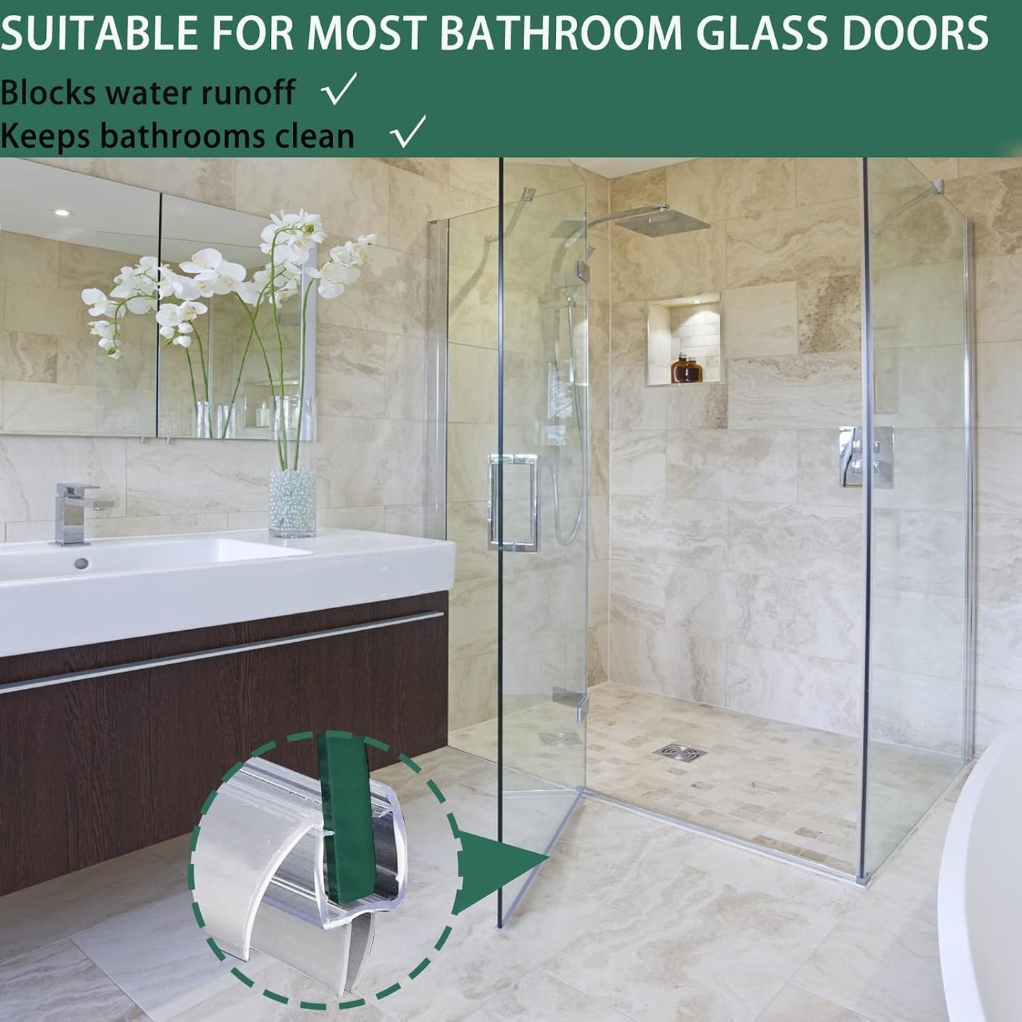 2-Pack 5/16" x 39" Shower Door Bottom Seal Strip, Shower Door Sweep | Frameless Glass Door Seal Strip, Stop Shower Leaks for 5/16" (8mm) Thick Glass