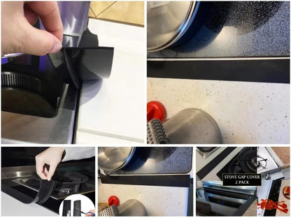Silicone Kitchen Stove Gap Covers, Kitchen Counter Gap Anti-Slip Non-Tacky Filler Seals Spills Between Counter, Stovetop, Oven, Washer, Heat-Resistant，Set of 2 (21 Inches, Black) by liboyixi