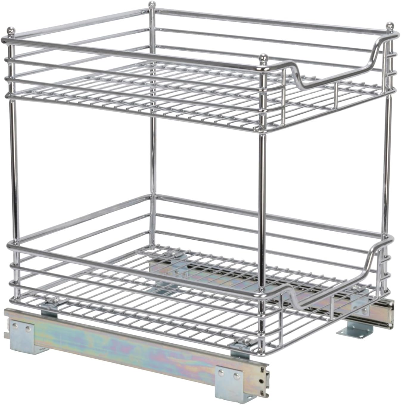 Household Essentials Glidez Multipurpose Chrome-Plated Steel Pull-Out/Slide-Out Storage Organizer for Cookware and Bakeware - 2-Tier Design - Fits Standard Size Cabinet or Shelf, Chrome