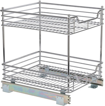 Household Essentials Glidez Multipurpose Chrome-Plated Steel Pull-Out/Slide-Out Storage Organizer for Cookware and Bakeware - 2-Tier Design - Fits Standard Size Cabinet or Shelf, Chrome