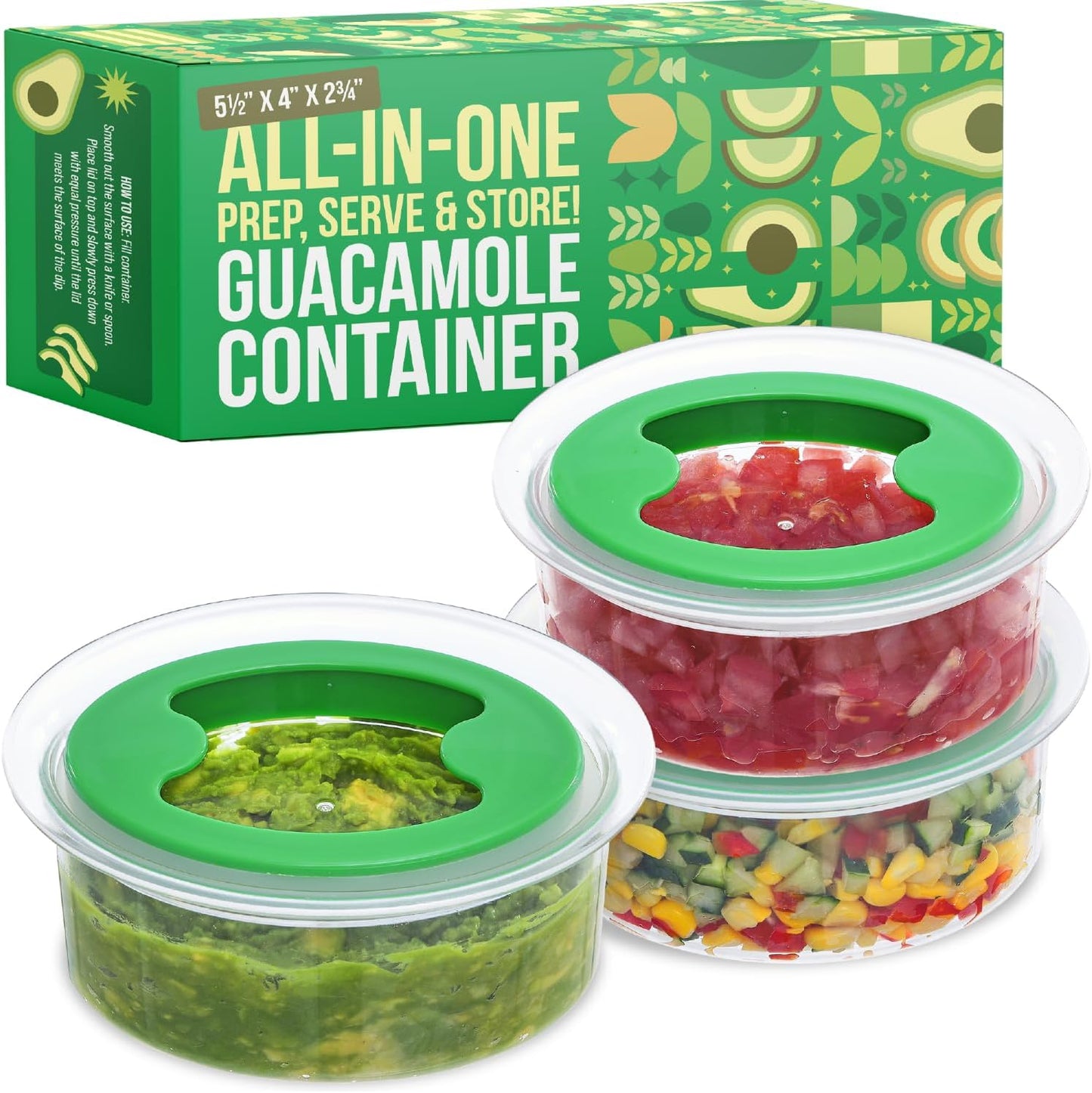 IMPRESA Oval Guacamole Keeper - Pack of 3, 1.5-Cup, Green Airtight Seal & Guacamole Preserver - Stackable Design & Guac Storage Container - Dishwasher-Safe