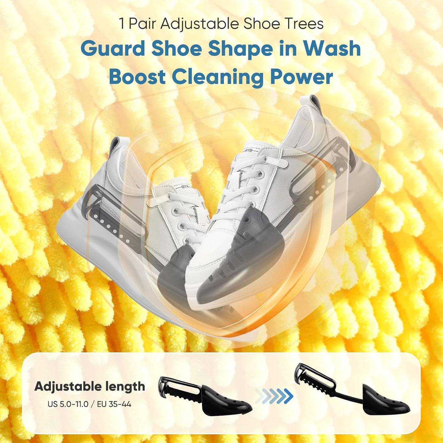 Shoe Washing Bag for Washing Machine, Fluffy Fibers Keep 360° Wrap-around Cleaning, Adjustable Shoe Trees, Durable Hidden Zipper Reusable Laundry Bag for Sneaker Gym Shoes White