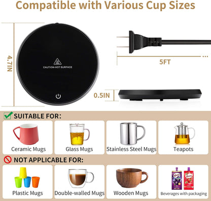 Coffee Mug Warmer for Desk 8H Auto Shut Off, Smart Coffee Cup Warmer with 2 Temperature Setting, Electric Mug Warmer Plate for Coffee, Milk, Tea (Black Rose)