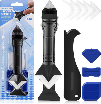 Caulking Tool 5 in 1, Caulk Remover & Silicone Sealant Finishing Kit with Grout Scraper and 6 Silicone Pads, Ideal for Kitchen, Bathroom, and Window Sealing