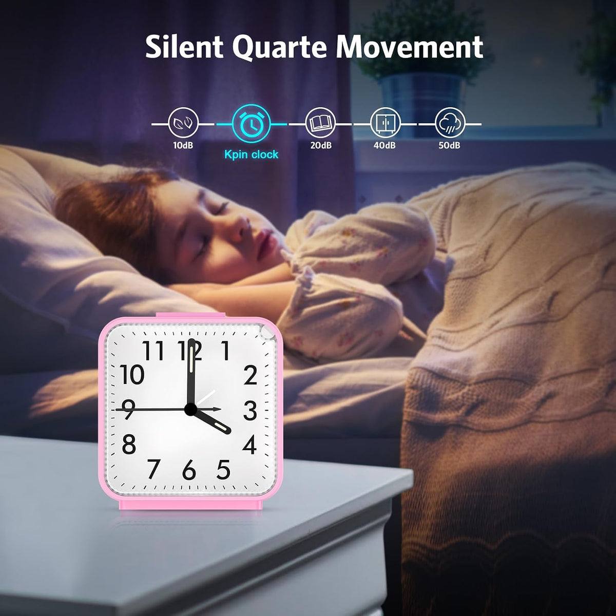 AMIR Analog Silent Non Ticking Small Clock, Travel Analog Alarm Clock