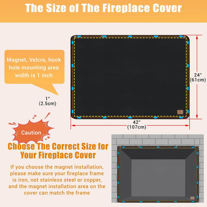 Magnet Fireplace Cover, Black Color, (39" W x 32" H) | Fireplace Draft Blocker, Fireplace Blanket for Heat Loss, Flue Blocker, Cold Air Blocker, Draft Cover for Inside Fireplace