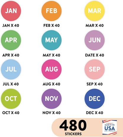 Andaz Press Colorful 7 Days of Week Stickers, Day Week Calendar Stickers for Adults Planner Day Dots Food Labels for Food Containers Date Calendar Planner Stickers Week Day Sticker Labels, 480-Pack