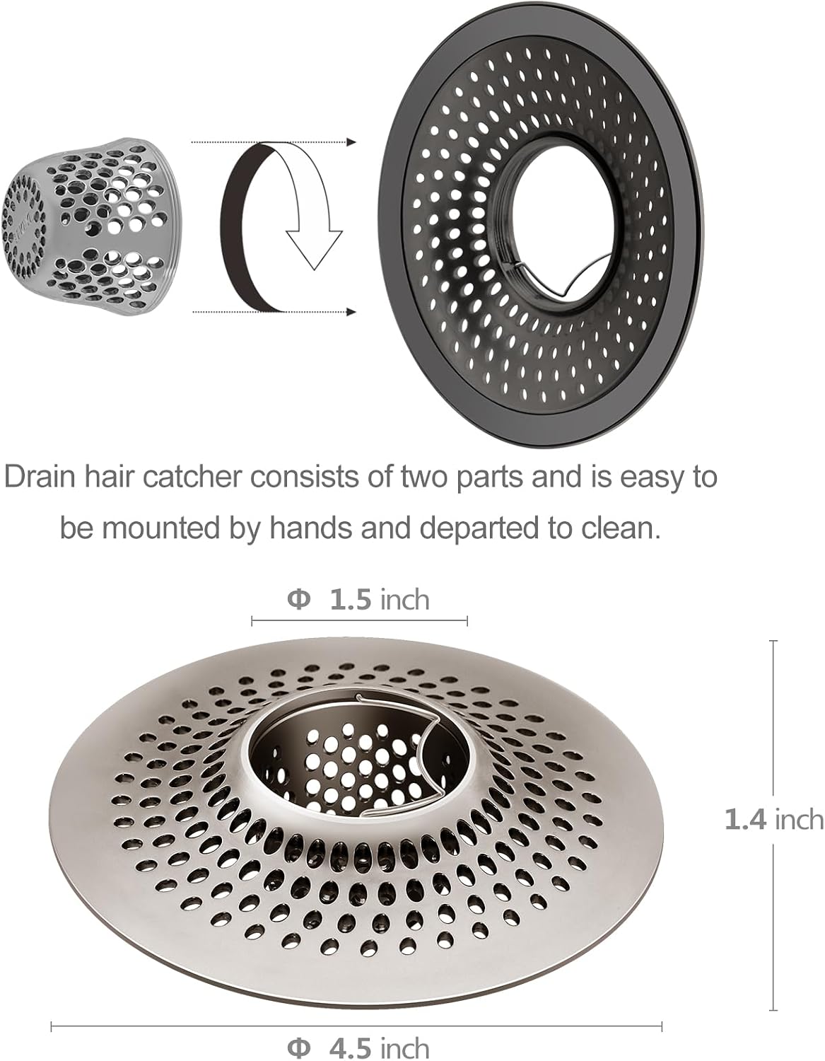 LEKEYE Drain Hair Catcher/Bathtub Shower Drain Hair Trap/Strainer Stainless Steel Drain Protector(Patented Product) | Stainless Steel