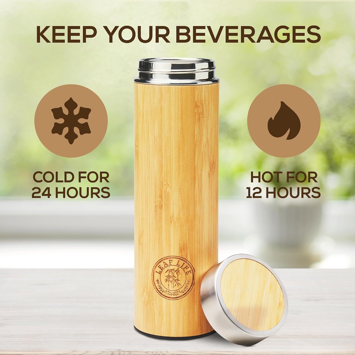 Leaflife Premium Bamboo Tea Infuser Bottle for Loose Tea - Tea Gifts