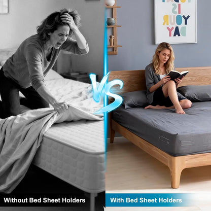TRELC Bed Sheet Holders for Corners, 4PCS Upgrade Fitted Sheet Holders Keep Sheets Firm & Tight, Easy Install & Foldable Sheet Clips Sheet Straps Fit Various Mattress